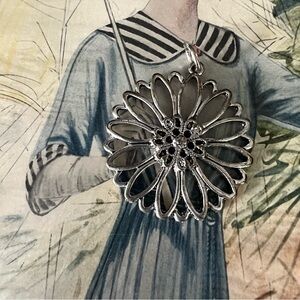 Silver Tone Floral Pendant